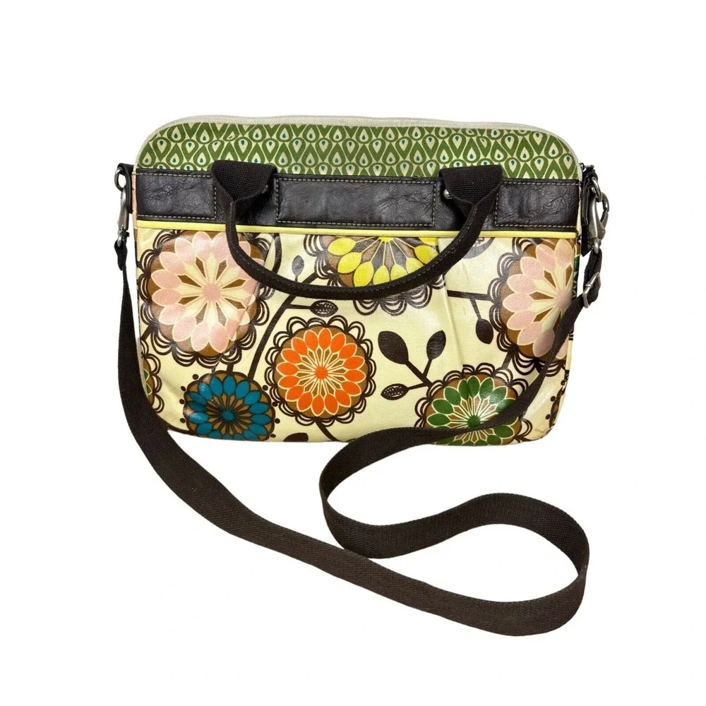 FOSSIL Key Per Gray Canvas Coated Glossy Flower Scene Messenger‎ Laptop Bag
